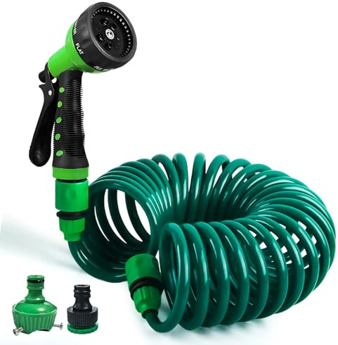 dellyy Tuyau D'arrosage, avec 1/2'' et 3/4''Adaptateurs, Tuyaux Jardinage,7.5 m, Extensible Tuyau Arrosage, 7 Modes Pulvérisation, Flexible Tuyaux d'arrosage pour Jardin, Lavage Voiture, Nettoyage