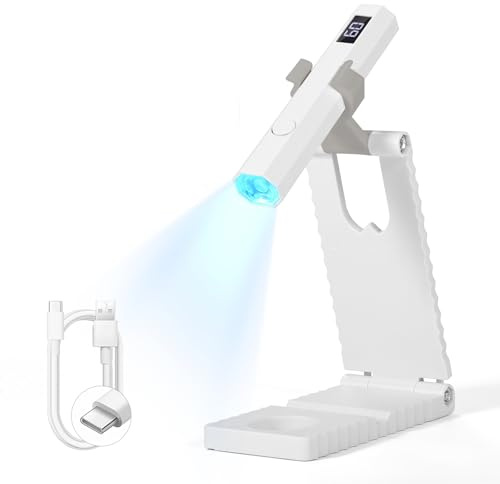 SAVILAND Tragbare Mini U V Lampe für Gelnägel mit Ständer & Timer Weiß | 6W Wiederaufladbar, 20s/60s countdown timer, LCD display, klein LED nagellampe, Geschenke für Frauen, für U V Gel Nagellack