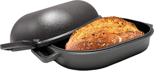 Cast Iron Dutch Oven Bread Pan, Enamelled Dual Purpose Cookware for Home Roasting and Stews