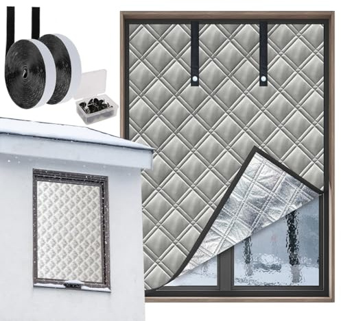 Aozzy Wärmeschutzvorhang Fenster für Winter, verstellbar 120 x 160 cm, dreilagige verstärkte Isolierung gegen Kälte und Wind, isolierter Fenstervorhang aus Oxford-Stoff,Baumwolle und Aluminiumfolie