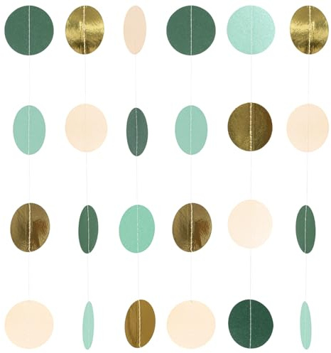5 Stück 4 M Runde Papier Hängende Girlande Waldgrün, 65Ft Glitzer Papier Circle Dots Garland Grün, Gartenparty Deko Draußen, Girlande Hochzeit, Deko Geburtstag Garland Grün, Deko Salbeigrün
