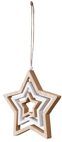 levandeo Deko Stern Mobile H19cm Windspiel MDF Holz Natur Weiß Holzstern Hängedeko Deko Anhänger Weihnachtsdeko Weihnachtsstern