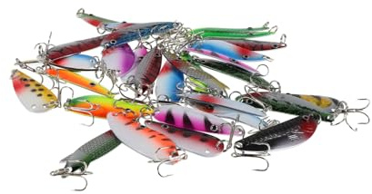 BESPORTBLE 30 Piezas Señuelos de Pesca con Cucharillas Metálicas Diseño Realista de Peces Señuelos de Placa de Hierro con Anzuelos Triple Colores Brillantes para Bass Percha y Trucha Kit