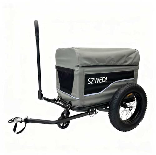 SZWEDI Bike Cargo Trailer&Hand Wagon,100 lbs Load Capacity, Heavy-Duty Bicycle Wagon Cart, Foldable Compact Storage & Quick Release with Universal Hitch, 16 Wheels