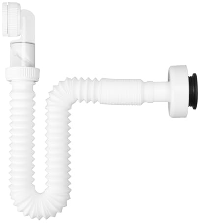Sifone per lavello da cucina con tubo di scarico flessibile, sifone per lavandino, sifone regolabile a 360°, 1 1/4 x 32 mm, bianco