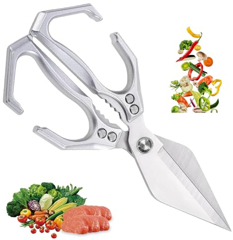 Ciseaux de Cuisine Robustes et Multifonction, Ciseaux de Cuisine Lourds en Acier Inoxydable avec Lame Crantée pour Poulet, Viande, Fruits de Mer, Os, Manche Ergonomique en Aluminium