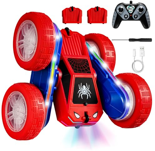 SANGQAOFU Spider Remote Control Car 4WD 360° Flips RC Stunt Car Toys Cyber-Inspired Double-Sided Drift Rc Cars with LED Lights 2 Rechargeable Charge Battery Modules Toys and Gift for Boys Age 3-12