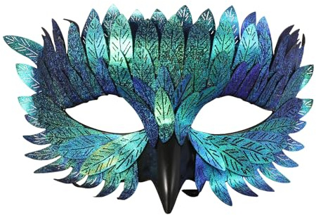 JewelryWe Maskerade Vogel Maske Halloween Fantasy Eulenmaske Mit Federn/Schnabel Mystische Gothic Halbmaske Tiermaske Cosplay Rabenmaske Kostüm Accessoire für Karneval Halloween Party Unisex