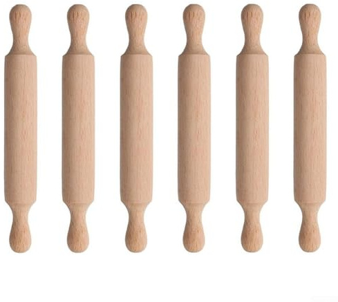 Set di mini mattarelli in legno, 6 pezzi, 14 x 2 cm, in legno naturale, strumenti da forno per bambini, per impasti, progetti artigianali in argilla, manici facili da impugnare per mani piccole