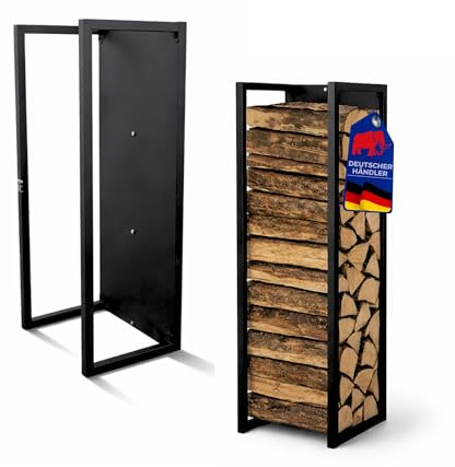 PROREGAL Portalegna PHOENIX con pannello posteriore per montaggio a parete | per uso interno ed esterno | AxLxP 92x41x31cm | Metallo | Nero