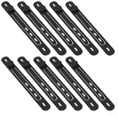 Bridas de silicona, paquete de 10 organizadores de cables elásticos reutilizables para cables de carga, auriculares, cables de datos, fijación ajustable y segura para oficina en casa, 17 cm de