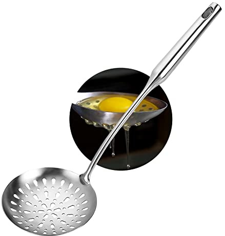 Skimmer, cucchiaio scanalato resistente, in acciaio inossidabile 304, cucchiaio scanalato con manico ergonomico sottovuoto, mestolo dal design confortevole per cucina, 37 cm
