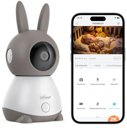 ieGeek Babyphone mit Kamera, 5 Zoll WLAN Video Babyfon (2K/3MP, PTZ 360°, Nachtsicht), Automatische Bewegungserkennung, Weinen/Geräuschalarm, Temperatur- und Luftfeuchtigkeitsanzeige, App-Steuerung