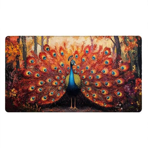 Tappetino Mouse Gaming XXL, 2000x1000x3mm Grande Tappetino Scrivania Cuciti Base in Gomma, Mouse Pad Impermeabile Antiscivolo, Desktop Ufficio, Migliora Precisione Velocità (Pavo Della Foresta) xR7691