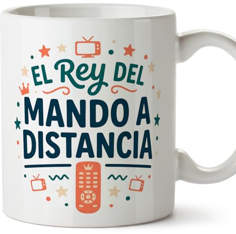 MUGFFINS taza papa con frase El rey del mando a distancia en Español | regalo padre divertido | regalos cumpleaños padre graciosos | 330 Ml 11 oz | navidad | progenitores v3