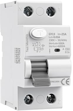 Interruttore magnetotermico differenziale 25A 30mA 2 poli Tipo A Salvavita 25A 0.03A 2P interruttore differenziale RCCB AC230V Protezione da dispersione di corrente GYL9