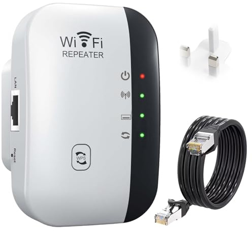 WiFi Repeater Range Covers Up to 3000 Sq.ft and 45 Devices UK plug | WiFi Extender Booster, Internet Booster with Ethernet Port, Quick Setup, Home Wireless Signal Booster for Home (White)