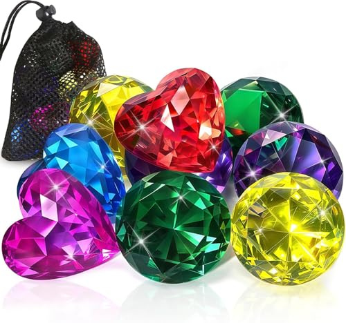 Diamantes Acrilico, 9 PCs Piedras Preciosas para Niños, Grandes Diamantes Falsos, Piedras Decoracion, Juguetes de Buceo, para Entrenamiento de Natación, Fiestas en La Piscina, Manualidades DIY
