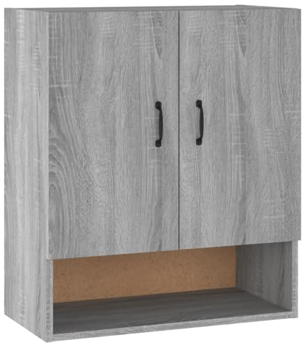 Générique Armadio da parete grigio 60 x 31 x 70 cm in legno di ingegneria, mobile da parete con 2 ante e 1 ripiano aperto, ripostiglio sospeso per soggiorno, bagno o ingresso