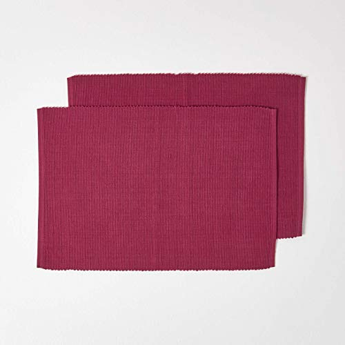 Homescapes Due tovagliette da tavolo, 100% cotone tessuto a mano, a costine, 30 x 45 cm, lavabili a 60°, colore: Prugna