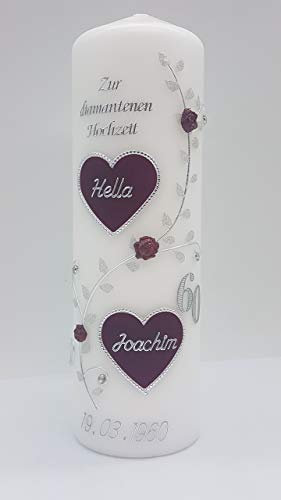 Hochzeitskerze mit Namen & Datum Diamantene Hochzeit 60 in verschiedenen Farben DH-17