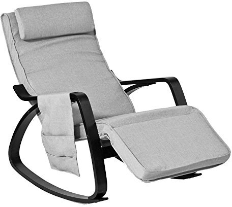 SoBuy Rocking Chair Relax Lounge Chair with Cushion Recliner with Headrest, Adjustable Footrest and Removable Side Bag Grey FST20-HG