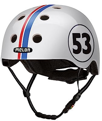 Melon Fahrradhelm »Beetle« für Damen, Herren und Kinder | Leichter & sicherer urbaner Cityhelm mit Magnetverschluss, individuell anpassbar in weiß mit Streifen | Größe XL-XXL (58–63cm)