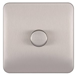 Schneider Electric Lisse Screwless Deco - Single Universal 2 Way Dimmer Light Switch, 400 W/VA, GGBL6012CSSS, Stainless Steel