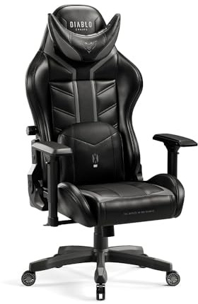 DIABLO X-Ray Sedia Gaming Gamer Poltrona da Ufficio Scrivana Braccioli 4D Design Ergonomico Perforazione Pelle S­intetica Funzione di Inclinazione Nero-Grigio Normal (L)