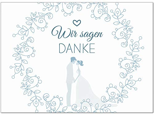 10 x Hochzeits-Dankeskarten - Hochzeitspaar mit Herz Motiv blau türkis - Danksagungskarten für Ehepaare um Danke zu sagen nach Hochzeit, Polterabend oder Hochzeitsfeier
