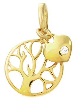 NKlaus 10mm Baum des lebens Kettenanhänger 585 Gelb Gold 14 Karat mit Herz und Zirkonia weiß oder in 925 Sterling Silber