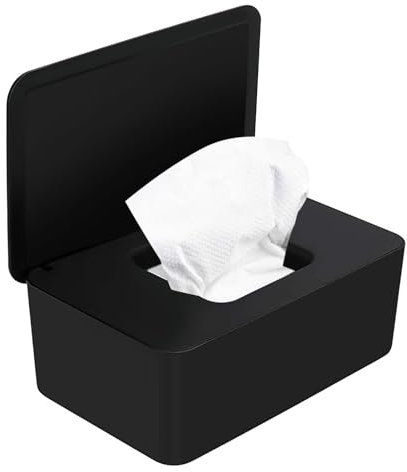 Feuchttücher Box,Baby Feuchttücherbox,Baby Feuchttücher Aufbewahrungsbox,Kunststoff Feuchttücher Spender,Serviettenbox mit Deckel Hält die Tücher Frisch Staubdicht für Zuhause und Büro (schwarz)