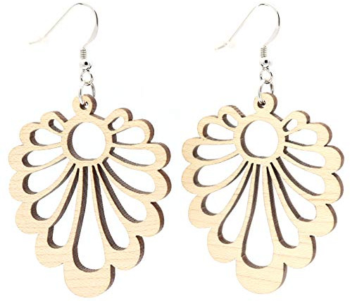 NaturSchatulle Träsmycken örhängen damer träörhängen hängande dahlia 3,6 cm naturligt trä örhängen smycken 925 sterlingsilver, Trä