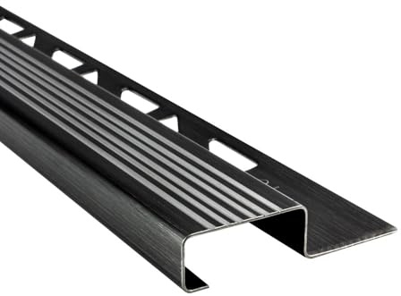 Edelstahl Stufenprofil Fliesen Treppen schwarz gebürstet 2,5m 10 10mm | Für saubere Stufenkanten und geschützte Treppenabschlüsse, 10mm Profilhöhe, 2,5m, Edelstahl, gebürstet, schwarz