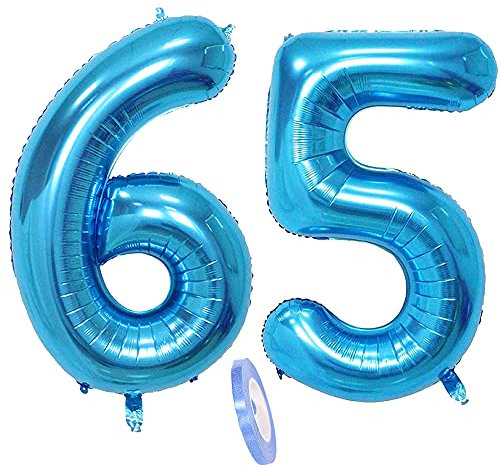 2 globos numeros 65 años, Number globo número 65 azul para Hombres Mujeres, 40 Figuras azules globo de lámina de helio inflable, gigante grande decoración fiesta de boda cumpleaños (xxxl 100cm)