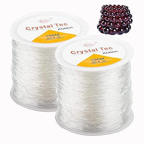 Filo elastico per perline con cristalli, 2 pezzi, 1,0 mm, filo elastico per braccialetti e creazione di gioielli, cordoncino trasparente elasticizzato per appendere ornamenti natalizi e braccialetti