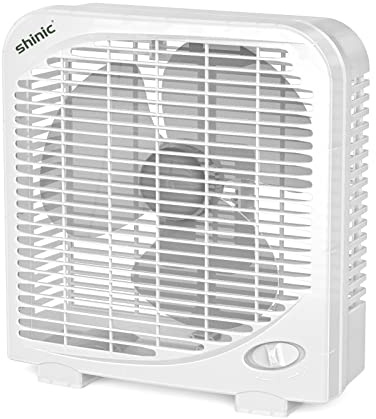 shinic 10 Tabletop Box Fan for Bedroom, 2 Speeds, Quiet Table Fan with Strong Airflow, Energy Efficient Small Box Fan, Portable Kitchen Exhaust Fan for Bedroom Bathroom Office Dorm Workshop, White