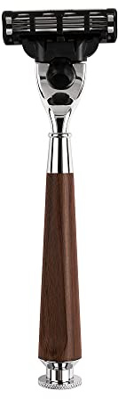 Favali Rasierhobel - elegant Design Rasierhobel - 3 Rasierklingen Rasierhobel (Fusion 3 kompatibel) - hochwertiges Rasierhobel - Nassrasierer - aus Walnussholz - Rasierhobel Männer und Damen
