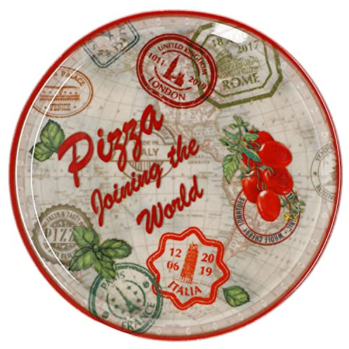 MamboCat Pizzateller Rom rot Ø 33 cm I Servier Platte mit Motiven I Vorspeisenplatte zum Anrichten für Antipasti oder Tomate-Mozzarella I bunter Motiv Teller Porzellan für Pizza Pasta & Co