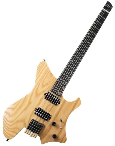 EART GW2-Pro Headless E-Gitarre fester Steg für Reisen, geröstete Esche, fester Körper, Wenge-Hals, Transweiß/Natur/Solid Black (GD)