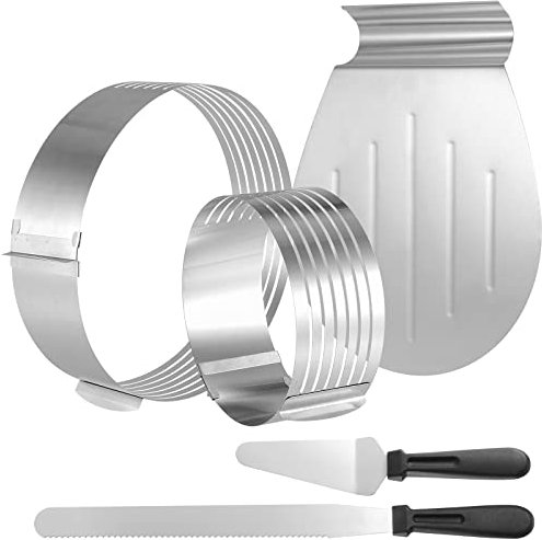 ZEONHEI 5 utensili da taglio per torte, 2 tagliapasta rotondo con 1 coltello da pasticceria, anello per torta regolabile, taglio di 7 ripiani