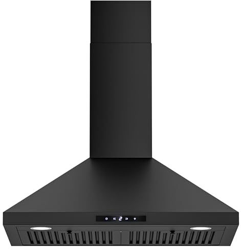FIREGAS Black Range Hood 30 inch,Wall Mount Range Hood with Brushless Motor