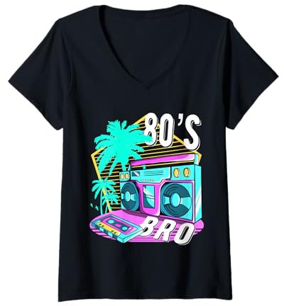 Damen 80er Jahre Bro Retro Vintage I Love 80er Jahre Disco 1980er Jahre Kostüm Party T-Shirt mit V-Ausschnitt