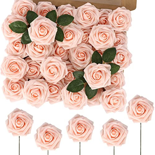 MACTING 60 Stück künstliche Rosen, fühlen sich echt an für Muttertag, Blumensträuße, Hochzeit, Party, Babyparty, Zuhause, Weihnachtsbaum-Dekoration, (Rouge-Pink)