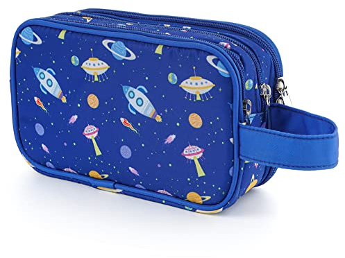 Vipdeal Kids Toiletry Bag for Boys, Travel Toiletry Bag for Little Young Boys Waterproof Hanging Wash Bag Toddler Traveling Toiletries, Space Blue