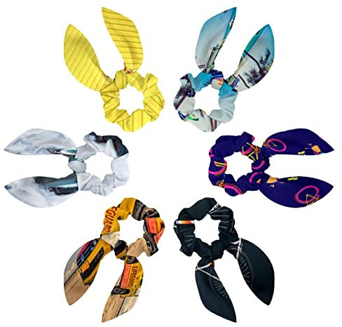 6PCS Hair Scarf Scruncheis for Women Girls, Ribbon Bow Elastic Hair Ties Bands Satin Hair Ribbon Scrunchy Ponytail Holder Accessories,Beach Camper Palm Tree
