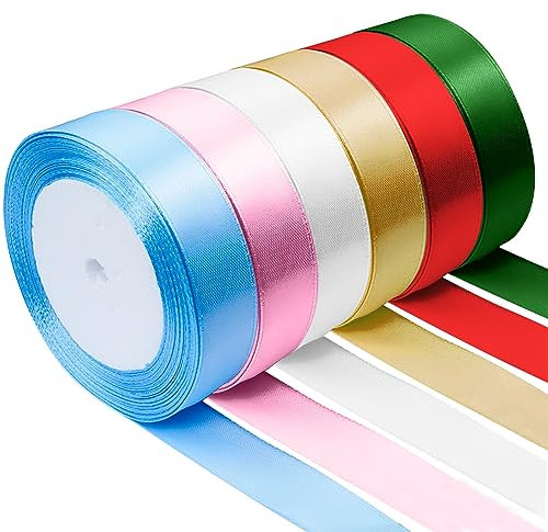 CoKeeSun 6 Farben Geschenkband, 132m x 2cm Bunt Satinband Schleifenband Dekoband Stoffband für Geschenkverpackung, Bastelarbeiten, Valentinstag, Festlichen Party Dekorationen (22m/pro Volumen)