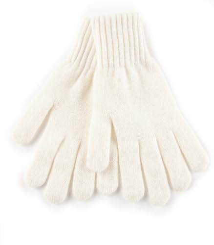 Embouro 100% Kaschmirhandschuhe für Damen, Jersey Knit Ultra Soft Damen reine Kaschmirhandschuhe für den Winter (Weiß)