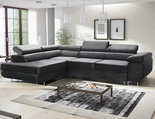 Avatar Velvet Ecksofa in L-Form 277 x 73 x 203 cm mit Schlaffunktion und Bettzeugbehälter - Schlafsofa mit Bettkasten - Eckcouch mit Stauraum - Rechts - Farbe: Monolith Graphit (MO97)