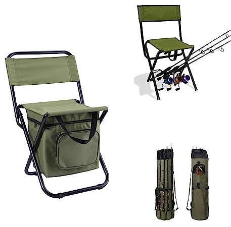 LEADALLWAY Fishing Chair with Cooler Bag and Fishing Chair with Rod Holder and Fishing Chair with Rod Holder